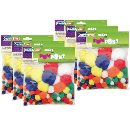 Creativity Street Pom Pons, Bright Hues, Assorted Sizes, 100 Count, PK6 PAC8121-01